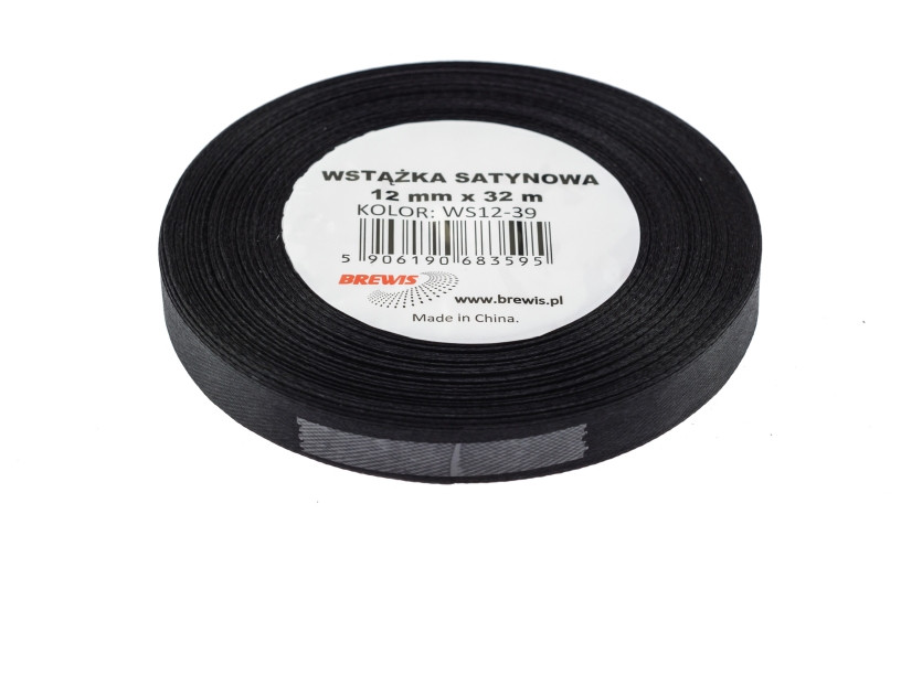 Wstążka satynowa 12mmx32m czarna Brewis